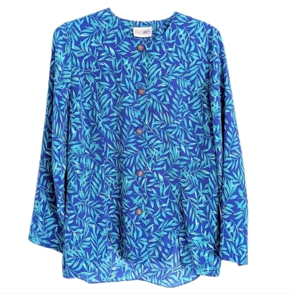 Vintage D'allaird's blue green leafs plant blouse size Large T7